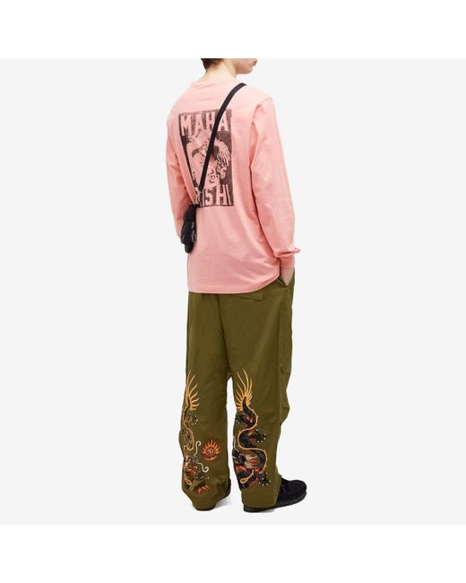 Maharishi Pink Long Sleeve Woodblock Dragon T-Shirt for men