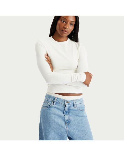 Skims White Cotton Jersey Long Sleeve T-Shirt