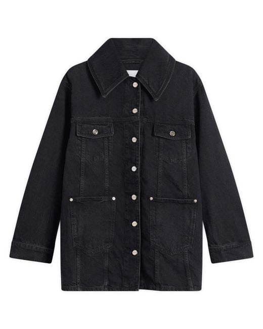 Ganni Blue Rigid Denim Midi Jacket