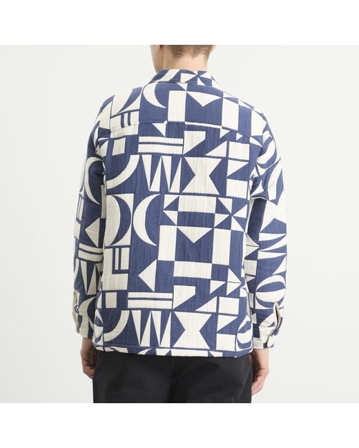 Wax London Blue Otto Geo Block Quilt Overshirt for men