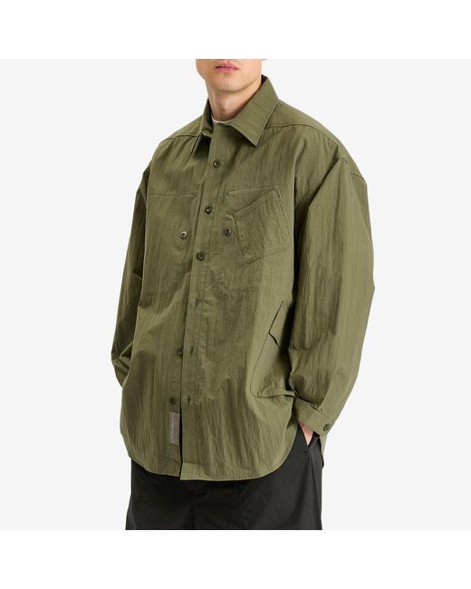 Poliquant Green In-Outside Pockets Oversized Cpo Shirt Jacket for men