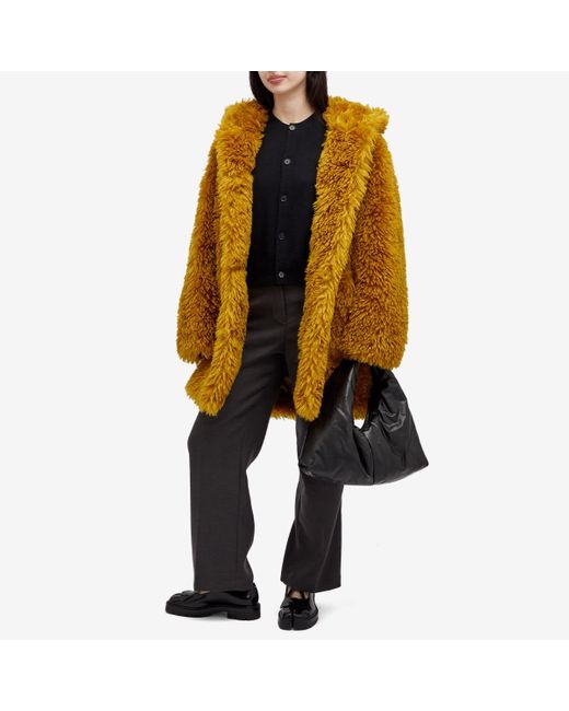 Stand Studio Yellow Midi Faux Fur Coat