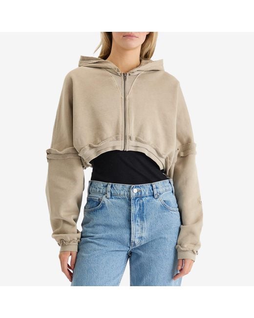 Joah Brown Brown Deconstructed Crop Zip Hoodie