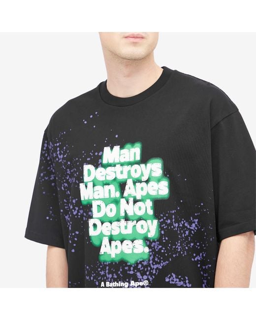 A Bathing Ape Black Spray Print Slogan T-Shirt for men
