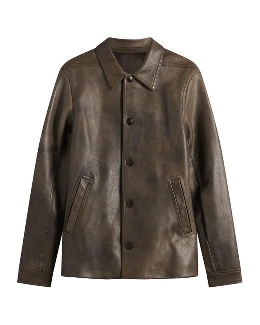 Rick Owens Green Buttoned Leather Brad Jacket for men