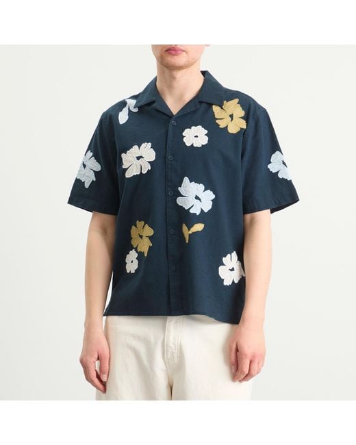 Wax London Blue Didcot Flower Applique Vacation Shirt for men