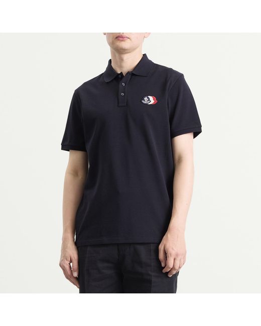 Moncler Blue Cotton Pique Logo Polo for men