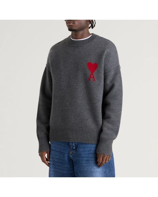 AMI Blue Crewneck Contrasted Adc Jumper for men