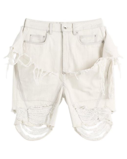Rick Owens Natural Slivered Tight Cut Off Jean Shorts