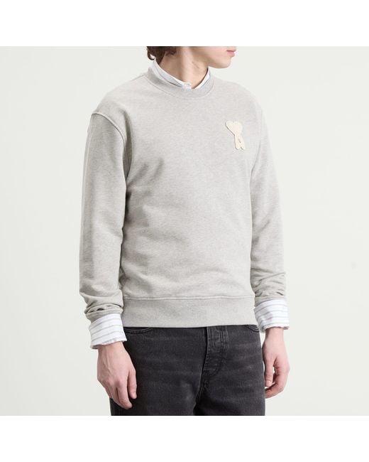 AMI White Classic Fit Crewneck Jumper for men