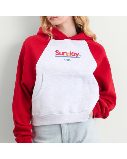 SUNDAYFRUITMARKET Red Sunday Ranglan Hoodie