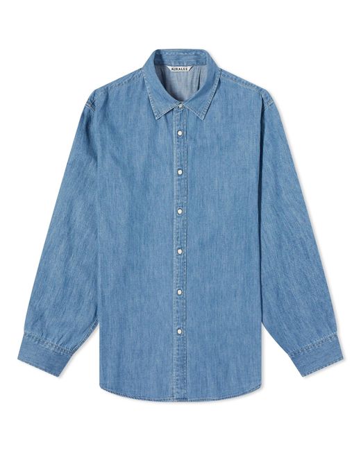 Auralee Blue Selvedge Super Light Denim Shirt for men