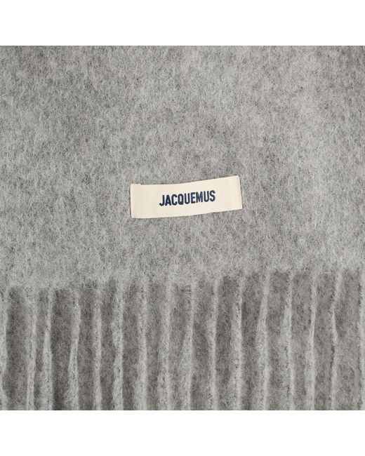 Jacquemus Gray Mohair Alpaca Grosgrain Logo Scarf for men