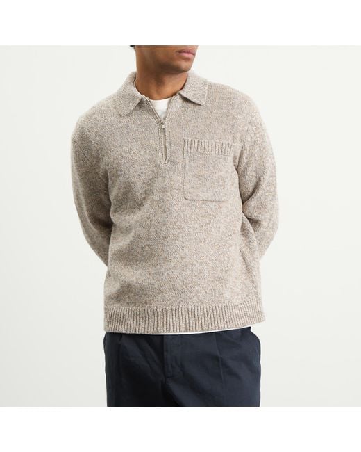 Wax London Gray Alpha Plain Stitch Zip Polo for men
