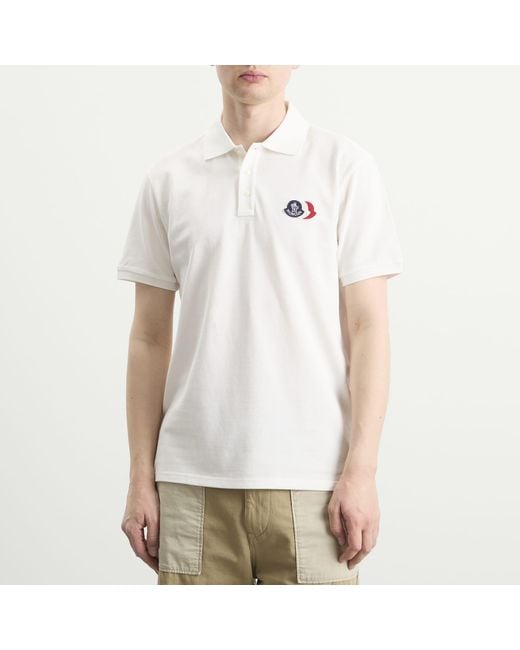 Moncler White Tripe Crest Polo Shirt for men