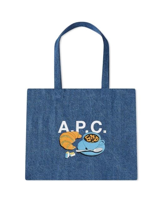 A.P.C. Blue End. X 'Coffee Club' Lou Denim Tote Bag