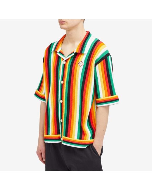 Casablancabrand Blue Striped Towelling Short Sleeve Shirt for men