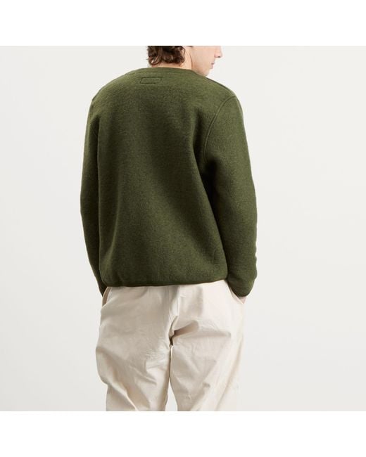 Universal Works Green Wool Fleece Cardigan for men