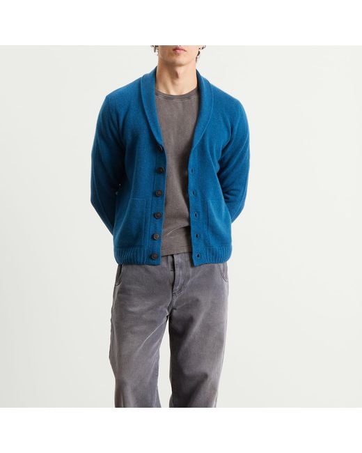 John Smedley Blue Rockford Cashmere Shawl Collar Cardigan for men