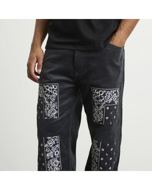 Nomarythm Textile Gray Bandana Embroidery Corduroy Trousers for men