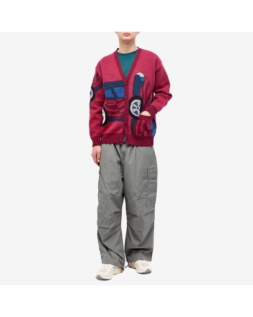 by Parra Red No Parking Knit Cardigan for men