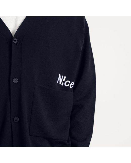 N!CE Blue Embroidered Logo Knit Cardigan for men