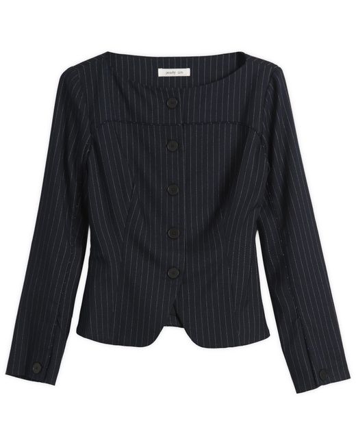 Peachy Den Black Bardot Long Sleeve Button Front Top
