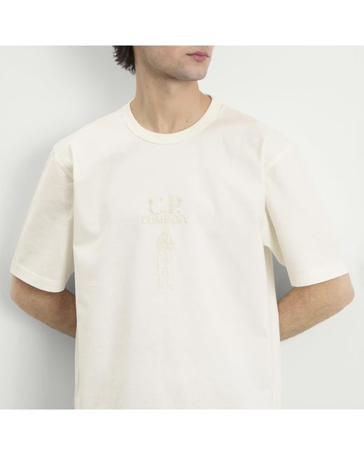 C P Company White 30/2 Embroidered British Sailor Logo T-Shirt for men