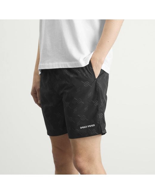 Daily Paper Black Irregular Monogram Swim Shorts for men