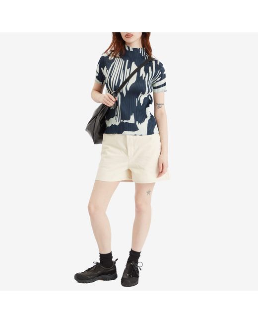Pleats Please Issey Miyake Blue Refraction Print Pleated Top