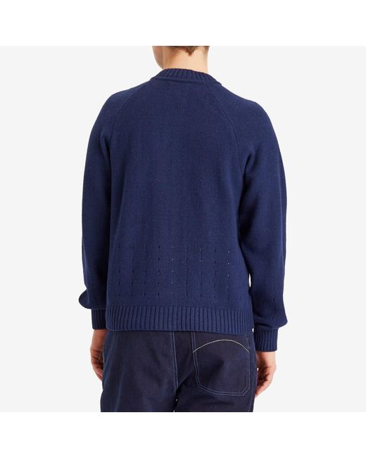 Folk Blue Pointelle Knit Bomber Jacket for men