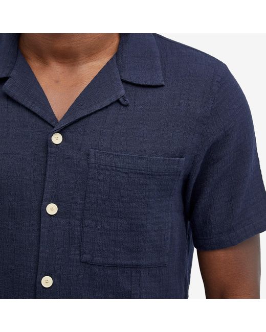 Folk Blue Short Sleeve Soft Collar Shirt for men
