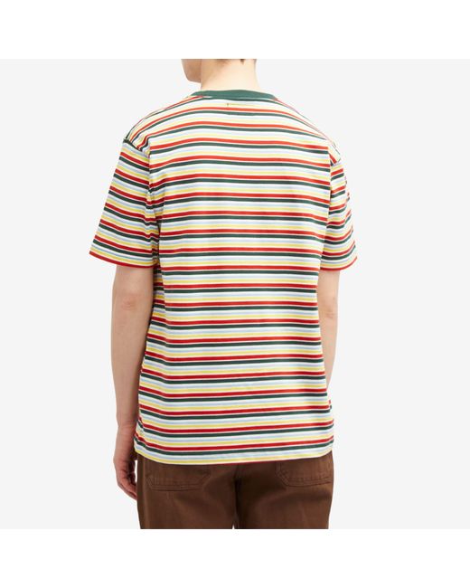 Beams Plus Green Multi Stripe Pocket T-Shirt for men