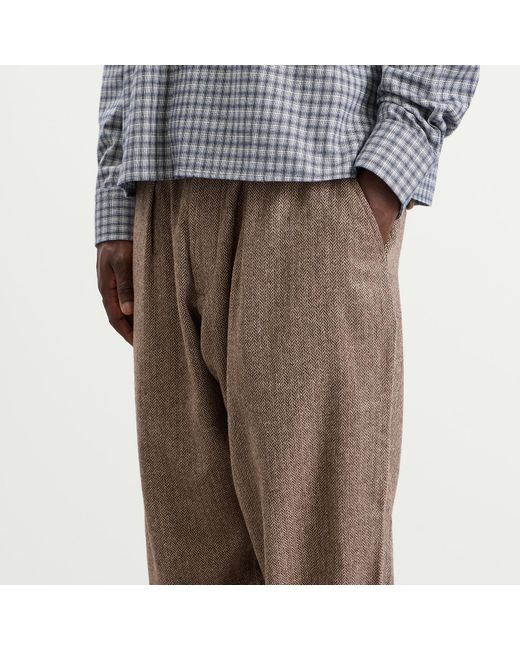 Universal Works Brown Wool Herringbone Pleated Track Pant for men