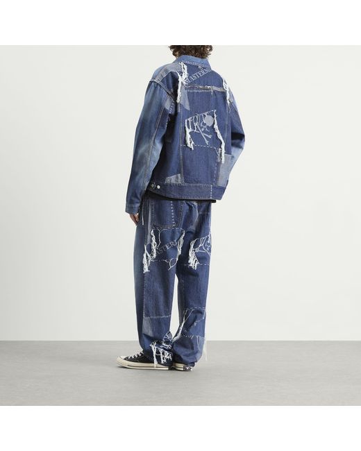MASTERMIND WORLD Blue Patchwork Jacquard Denim Jacket for men