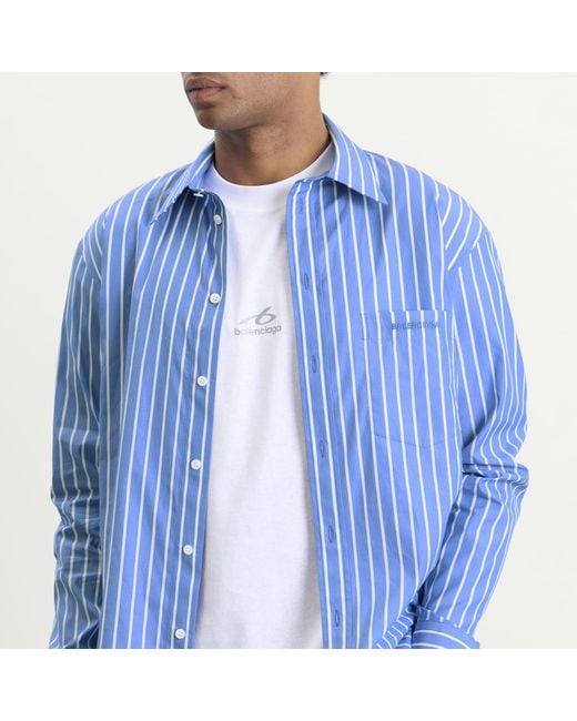 Balenciaga Blue Stripe Regular Fit Shirt for men