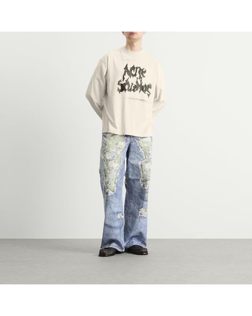 Acne White Exford Long Sleeve Goth Logo T-Shirt for men