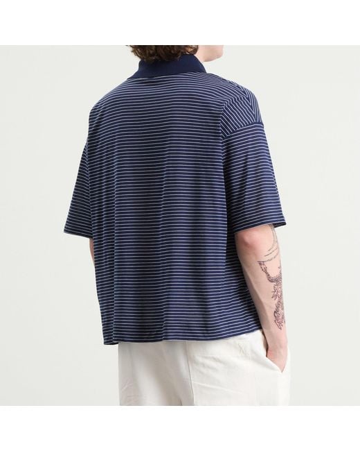 AMI Blue Striped Boxy Fit Polo With Ami De Coeur Patch for men