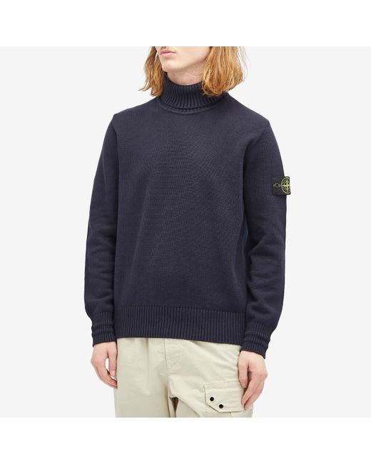 Stone Island Blue Winter Cotton Turtle Neck Jumper for men