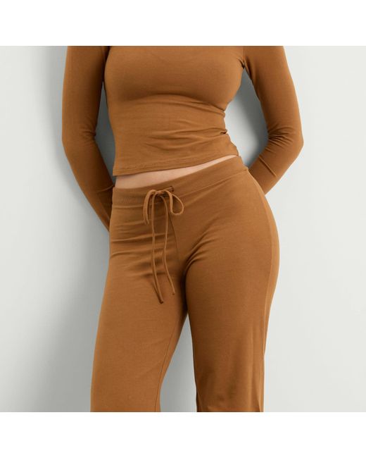 Skims Brown Cotton Jersey Straight Leg Pant