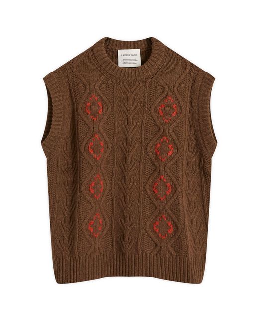 A Kind Of Guise Brown Italian Lambswool Embroidered Knit Vest for men