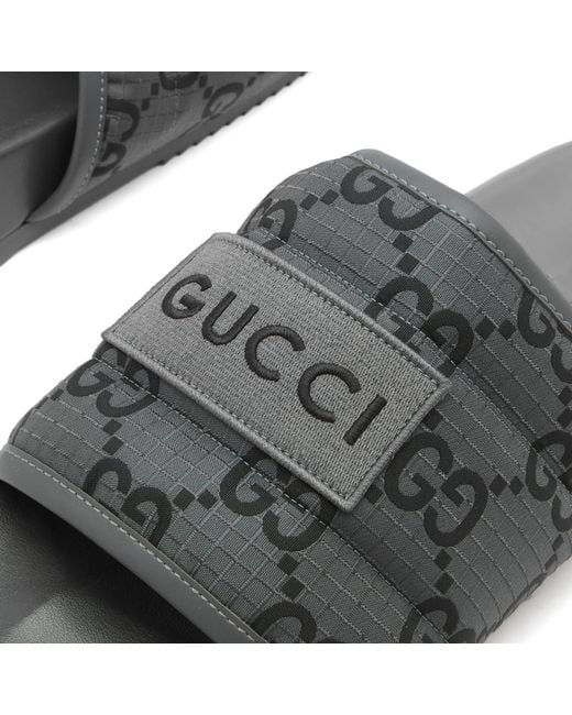 Gucci Gray Gg Logo Ripstop Slide for men