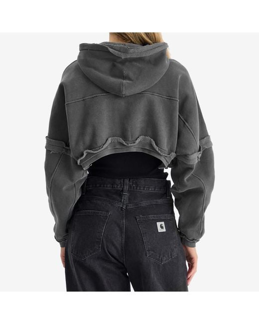 Joah Brown Gray Deconstructed Crop Zip Hoodie