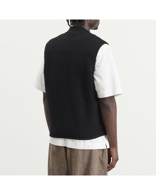 Universal Works Black Wool Fleece Zip Waistcoat for men