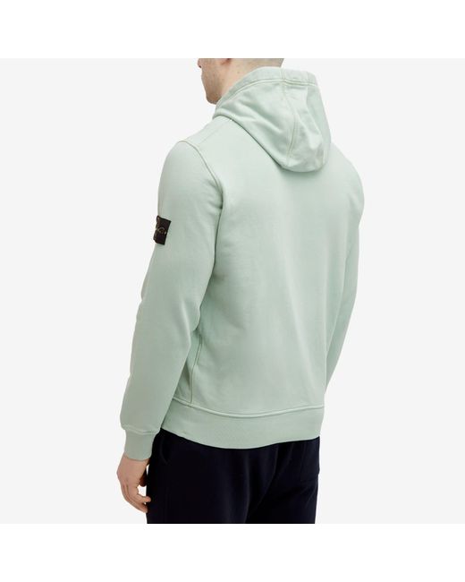 Stone Island Green Garment Dyed Popover Hoodie for men