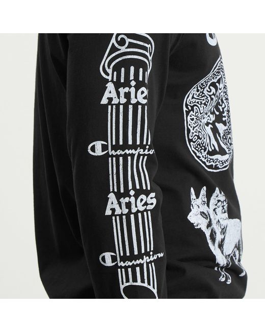 Champion Black X Aries Sponsor Long Sleeve T-Shirt for men