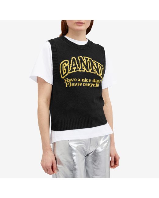 Ganni Black Graphic O-Neck Vest