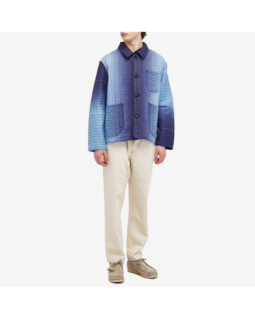 YMC Blue Kantha Quilted Labour Chore Jacket for men