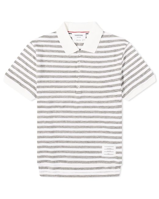Thom Browne White Striped Linen Polo Shirt for men