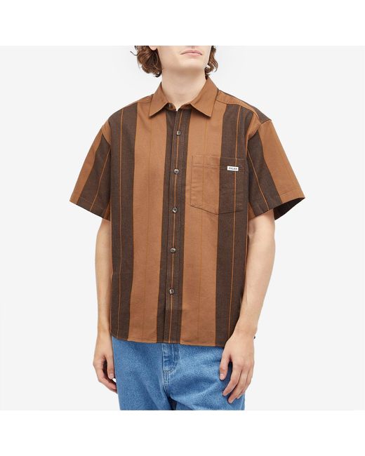 POLAR SKATE Brown Mitchell Strip Short Sleeve Shirt for men